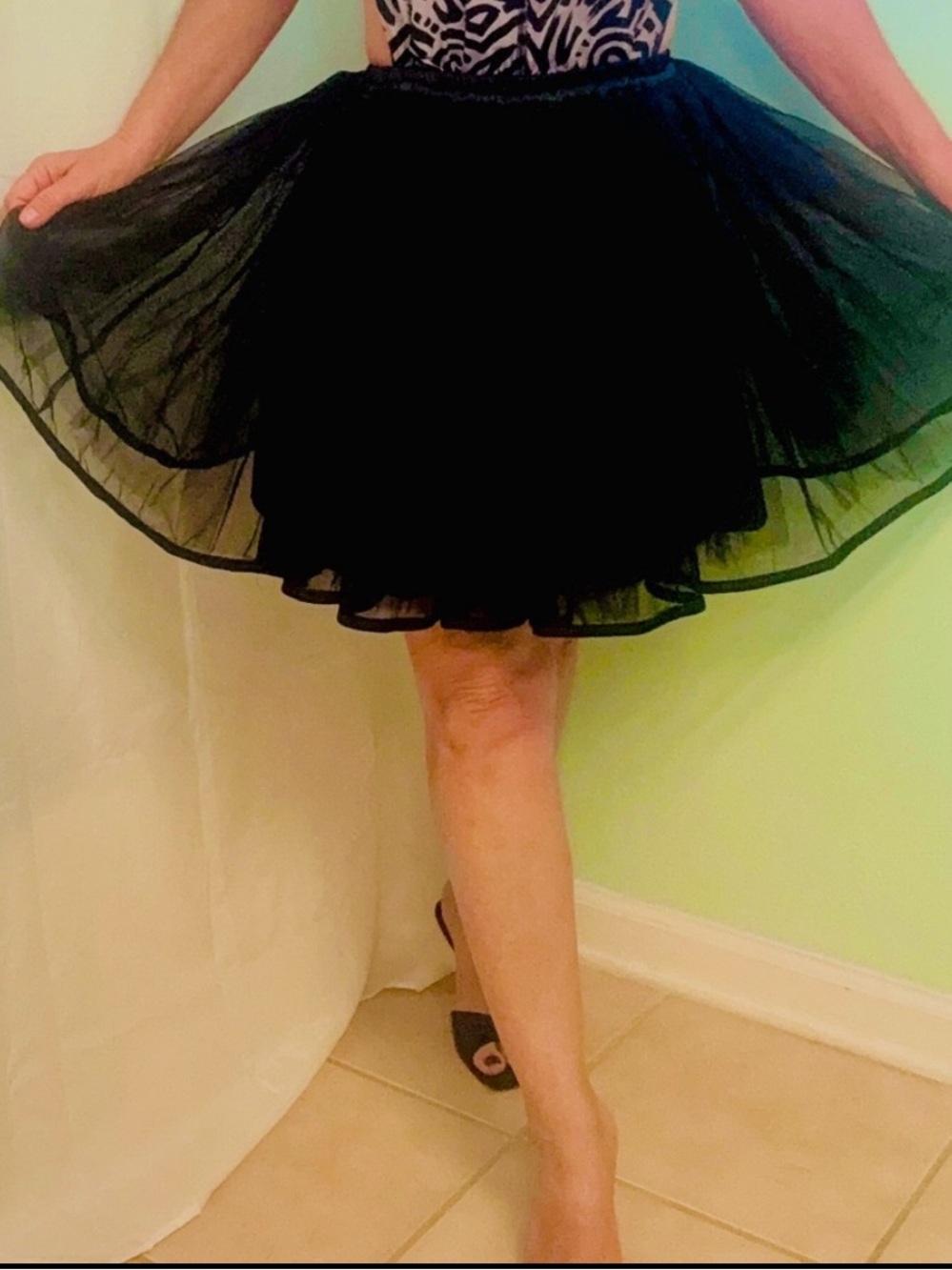 UNISEX Skirt Black Tulle Party Skater Full Dance Midi Tutu Crinoline  Costume OS